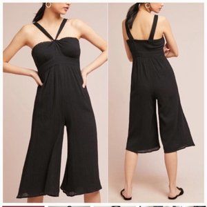 Anthropologie Maeve Proust Jumpsuit Black Halter Smocked Keyhole Cropped Dress